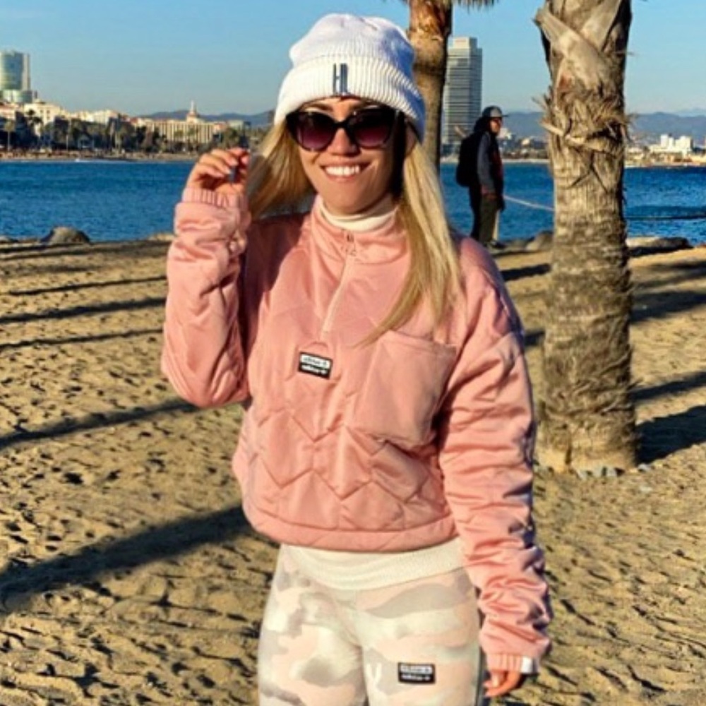 Adidas cropped sweater, size Medium, color light pink.